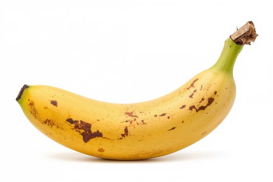 Lateral view of a completely mature banana variety, isolated on a white background, horizontal orientation