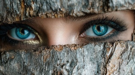 Woman with blue eyes and bark