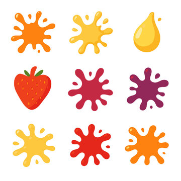 Splash colorful pineapple juice splashes grape sweet spill golden vector icon bright