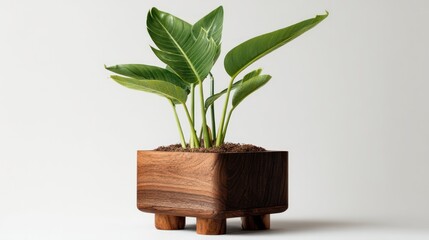 Wooden planter with indoor plant