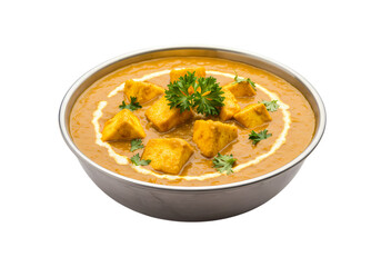 Delicious Paneer Butter Masala: Indian Cuisine Dish in Metal Bowl