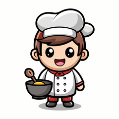 Adorable Chibi Chef Character Holding Mixing Bowl Cute Cartoon Cooking Illustration Perfect for Kids Food and Culinary Designs