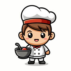 Adorable Chibi Chef Character Holding Mixing Bowl Cute Cartoon Cooking Illustration Perfect for Kids Food and Culinary Designs
