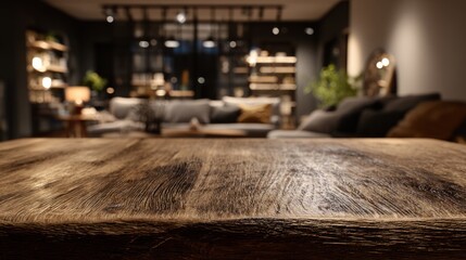 Wooden table top in modern living room