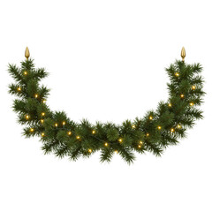 Festive green christmas garland decorated with warm white led lights creating a celebratory atmosphere transparent background