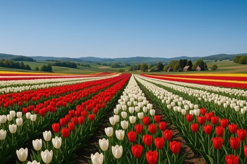 Fototapeta premium Vivid tulip gardens bursting with color