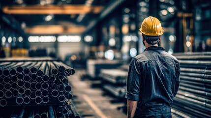 Worker in industrial warehouse setting