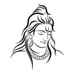Elegant Line Art Depiction of Lord Shiva A Spiritual Illustration Featuring Intricate Details and a Serene Expression of Divinity