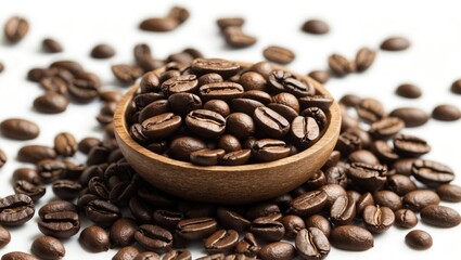 Fototapeta premium Close-up of Arabica coffee grains against a white background