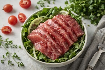 A salad mixed with tuna and fresh greens