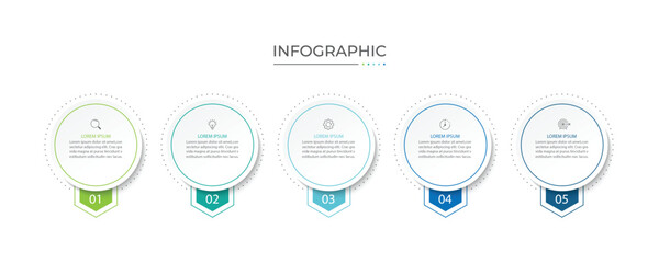Infographic labels with icons and 5 options or steps. Suitable for process diagrams, presentations, workflow layouts, banners, flowcharts, and infographics.