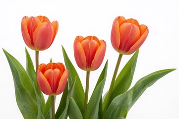 Fototapeta premium Single tulip blooms against a white backdrop