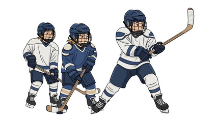 Ice Hockey Players in Action: A dynamic illustration captures three ice hockey players, each in a moment of poised action, ready to engage in the thrilling game. 