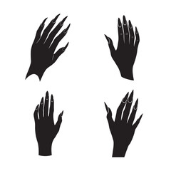 silhouette elegant female hand with sharp nails set bundle on the white background