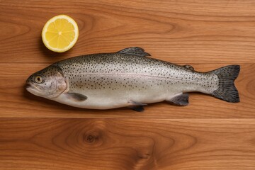 Fototapeta premium Raw fish placed on a rosewood table