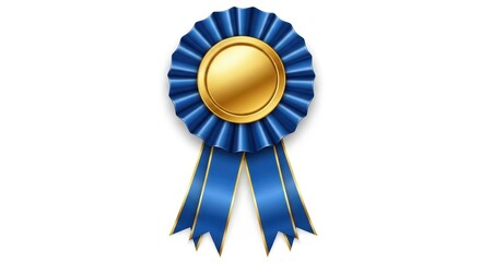 Blue and gold rosette award ribbon on white background