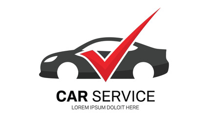 Car Service Icon: A sleek car silhouette with a prominent checkmark, visually representing quality auto service.