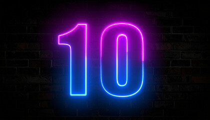 Neon sign with the number 10 in neon colors. The sign is lit up and he is glowing. High quality 4k footage
