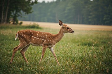 Roe deer strolling through a meadow