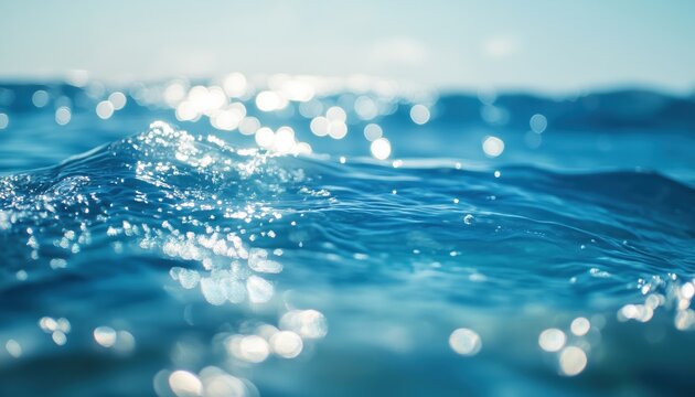 Summer Sunshine Ocean: Bright Blue Water With Bokeh And Sea Waves, Highligting Hotspots. Vibrant Wallpaper For A Summery Feel. - Powered by Adobe