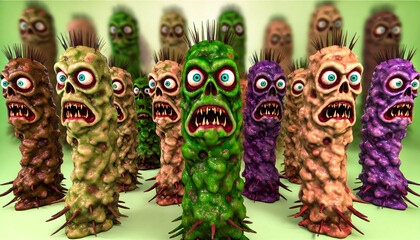 Frightening caricature microbes, generative ai illustration