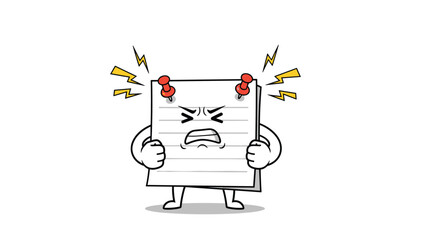 Angry stressed paper character with thumbtacks and lightning bolt stress lines