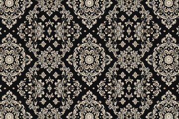 Ornate vintage motifs and paisley designs in black and white for textile decoration