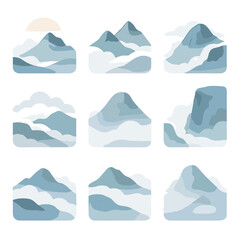 Icon haze alpine icons spilling mountain silhouette highland fog pale mist vector
