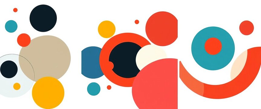 Abstract retro posters, geometric circles, unusual shapes, Swiss design, flat vector illustrations, music album covers, isolated on white,  album,  colorful