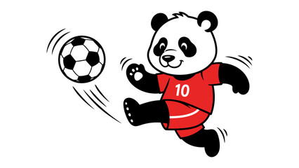 Playful Panda Kicking Soccer Ball: A panda wearing a red jersey with the number 10 is joyfully kicking a soccer ball, perfect for promoting sportsmanship and the love of the game.