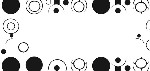 Hand-drawn black & white geometric seamless pattern; bold circles, triangles, squares Modern, simple, abstract banner design, shapes, fabric