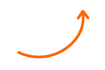 Orange curved upward arrow symbol for growth, progress, success direction, infographic element, and business presentation design