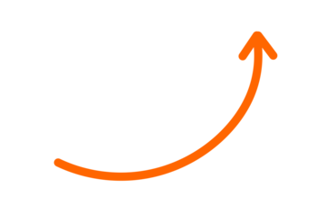 Orange curved upward arrow symbol for growth, progress, success direction, infographic element, and business presentation design