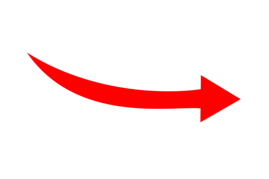 Red curved right arrow icon for direction, navigation, infographic element, presentation design, and business highlight symbol