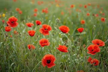 Fototapeta premium Scarlet wildflowers in bloom