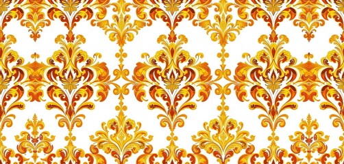 Elegant golden damask seamless pattern on white background, gold, background