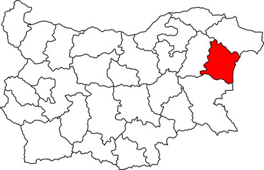 Fototapeta premium A detailed map of Bulgaria highlighting the Varna Province. Ideal for coastal tourism, business-related projects, or geographical studies of the Black Sea.