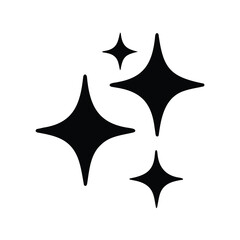Obraz premium Black silhouette icon of a large four-pointed sparkle star with two smaller stars, representing shine, magic, twinkle, or decoration.
