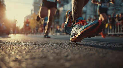 Urban Marathon runners in Motion on a City Street