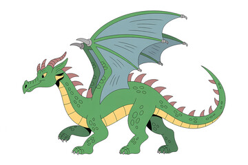Obraz premium Friendly Green Dragon Cartoon Illustration