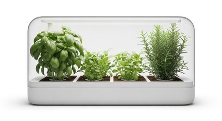 Fototapeta premium Indoor herb garden with LED grow lights indoor garden