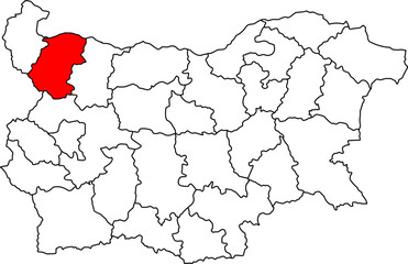 Obraz premium A detailed map of Bulgaria highlighting the Montana Province. Ideal for regional studies, business analysis, or geographical content related to the northwestern part of the country.
