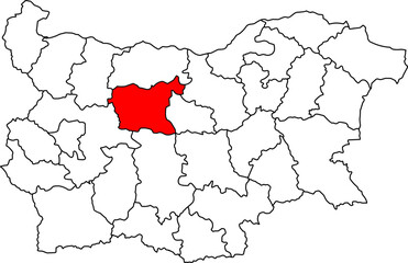 A detailed map of Bulgaria highlighting the Lovech Province. Ideal for regional studies, tourism, or historical projects related to the country's central region.

