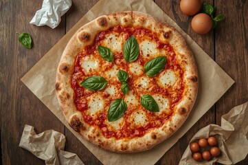 Decorated pizza design with space for branding. Ideal for commercial use.