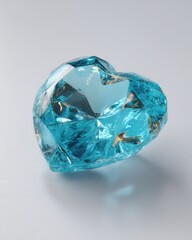 Faceted Blue Heart Jewel Still Life on White Surface High Angle Symbol of Love and Affection Gift Idea