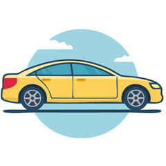 Fototapeta premium Yellow sedan car side view flat vector design