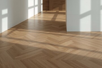 Obraz premium Wooden floor, ceramic tiles, and plain white wall