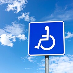 Handicapped parking sign against a blue sky