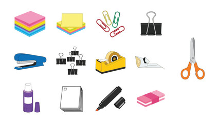 Office Supply Essentials: A collection of essential office supplies, meticulously arranged to showcase a diverse range of tools vital for daily office tasks.