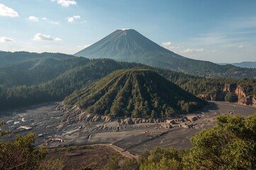 Daytime view of an active volcano in a natural setting.